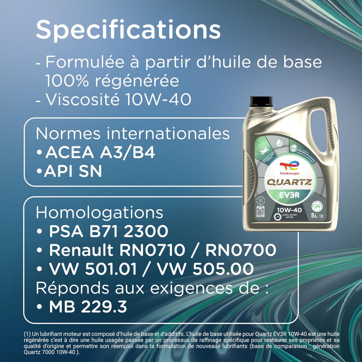Car Motor Oil Totalenergies Quartz EV3R 10W40 5 L